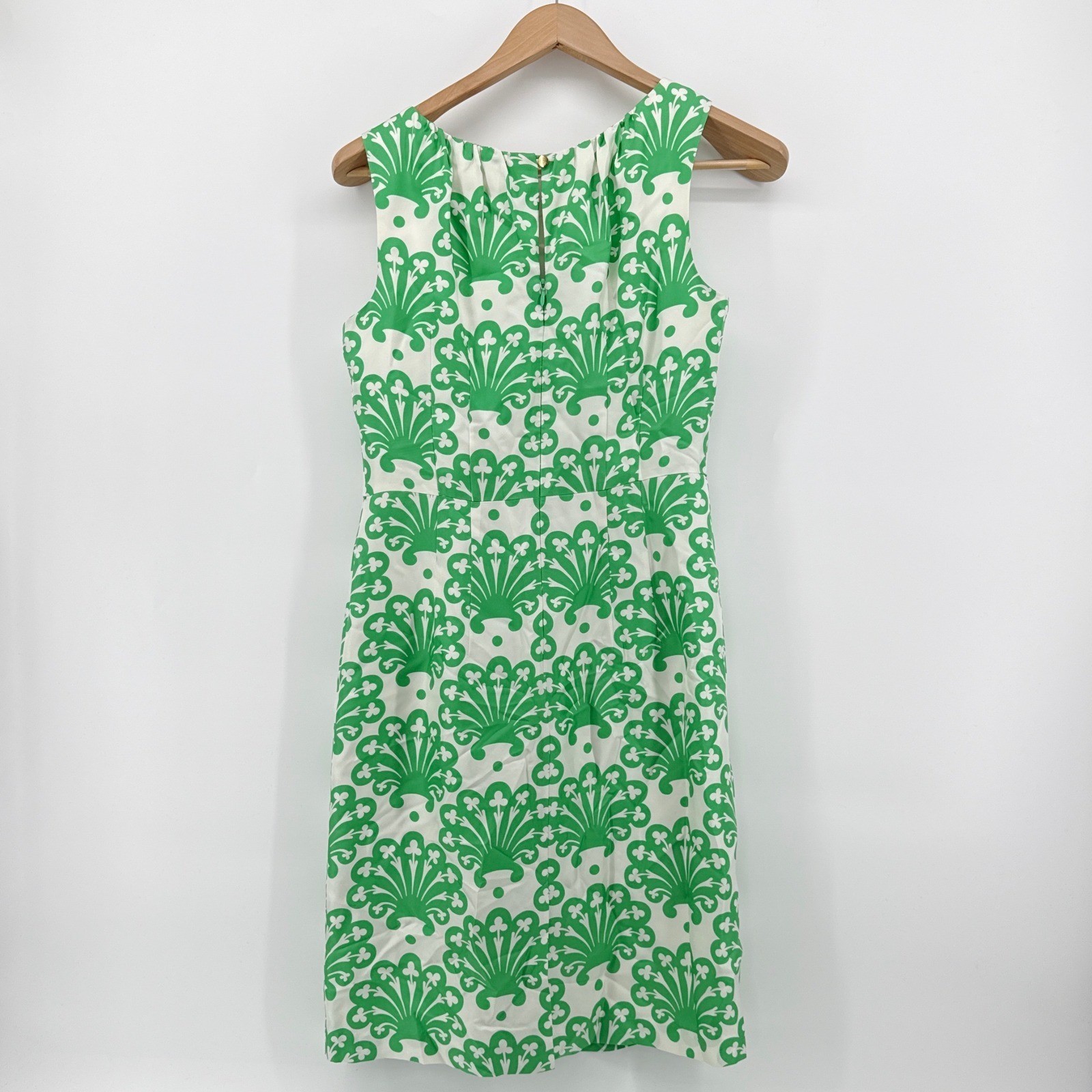 Milly of New York Green White Silk Shell Print Sheath Dress Size 6 Sleeveless
