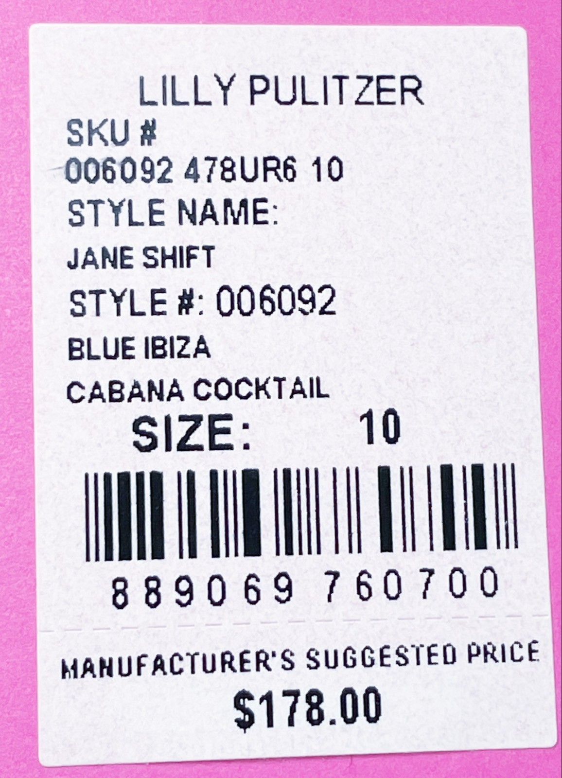 10 Lilly Pulitzer Jane Shift Dress Cabana Cocktail Polyester