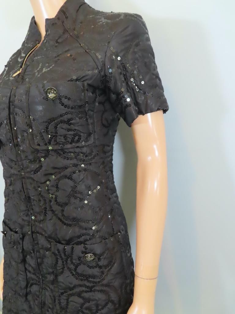 CHANEL Black Quilted Camellia Embroidered Sequin Dress F 36/US 4-altered