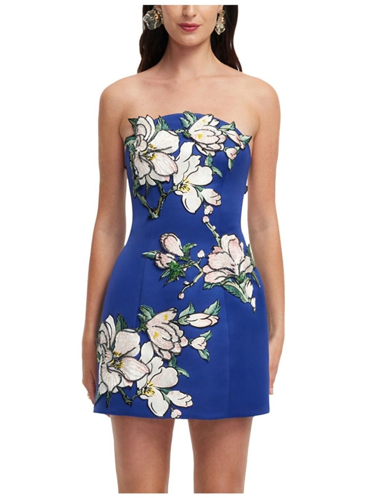 LEO LIN Zaria Appliqué Floral Bustier Mini Dress Blue Strapless A-Line NWT