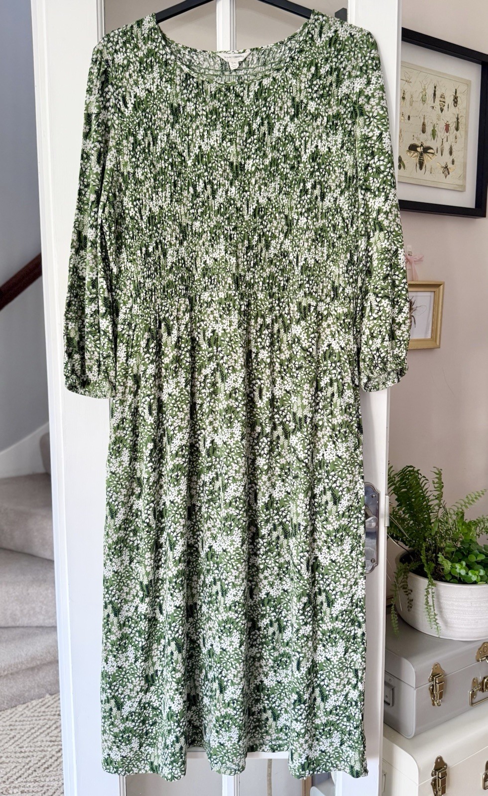 Seasalt Cornwall Meadowsweet Smocked Dress Heather Moor Grassland Green Size 18