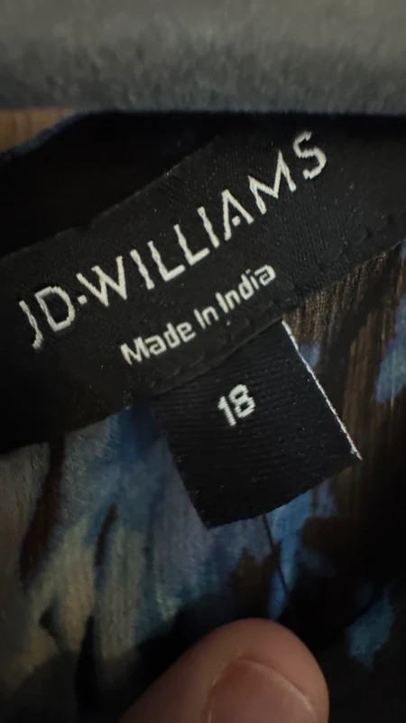 New J D Williams smart chiffon ruffle dress blue black lined size 18