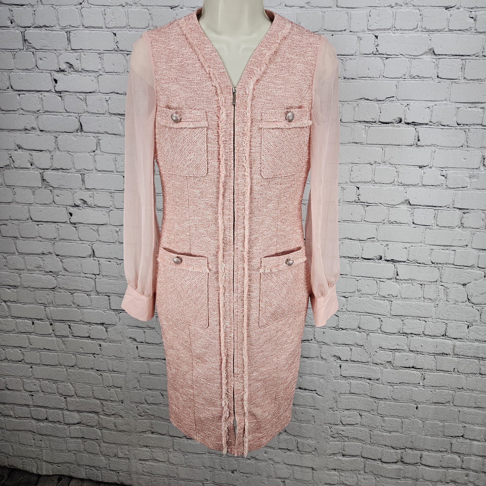 Minimum Reflex Pink Tweed Creazione Giolica Design Long Sheer Sleeve Dress Small