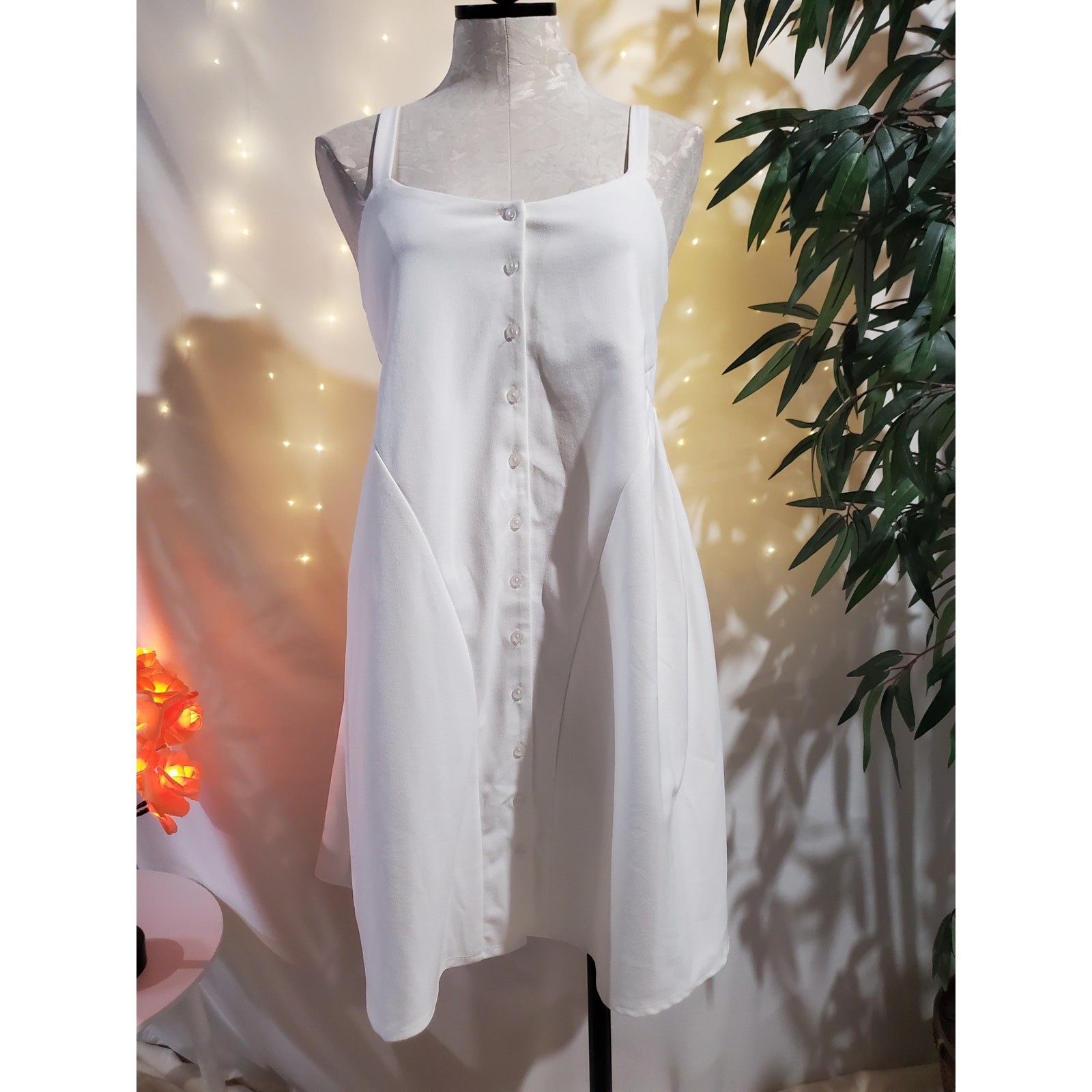 ASOS Button Up Babydoll A Line Flare White Smock Sundress Womens Size 4 Cottage