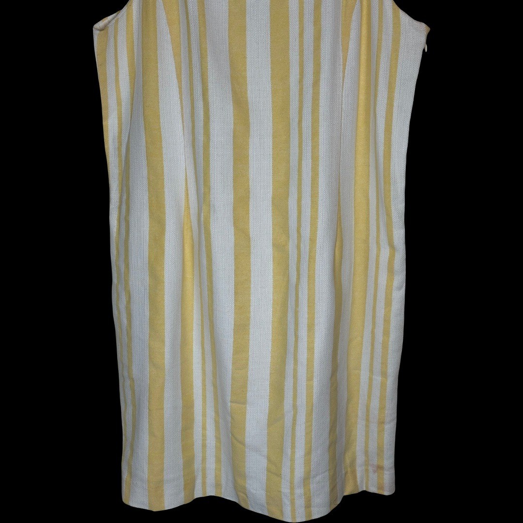 Cato Yellow White Striped Pinafore Shift Dress Womens Medium Cotton Blend