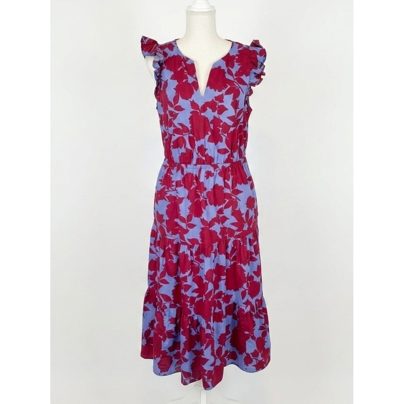 Blue and Magenta Floral Midi Dress