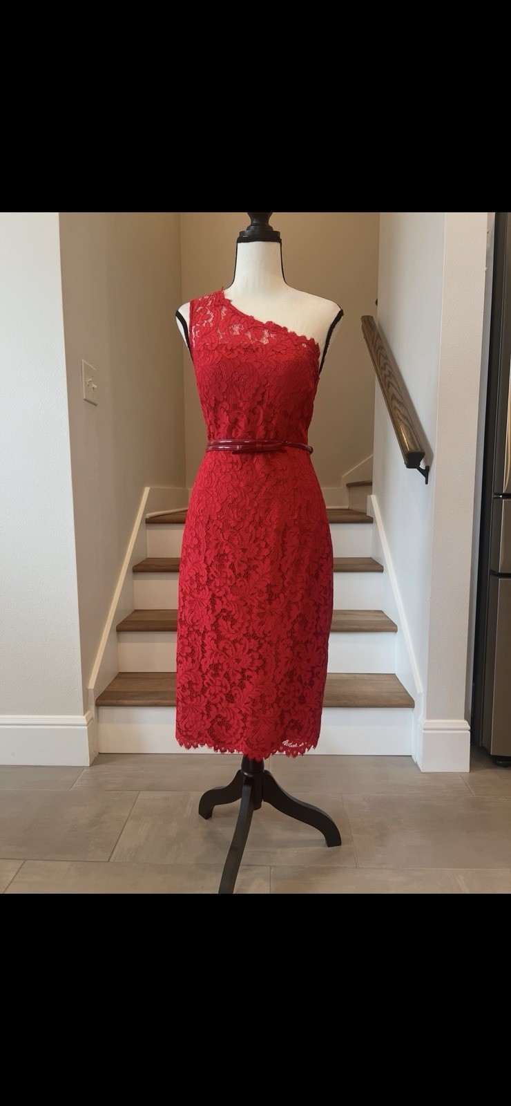 Red Lace One Shoulder Sheath Dress Size 10 Cocktail Party