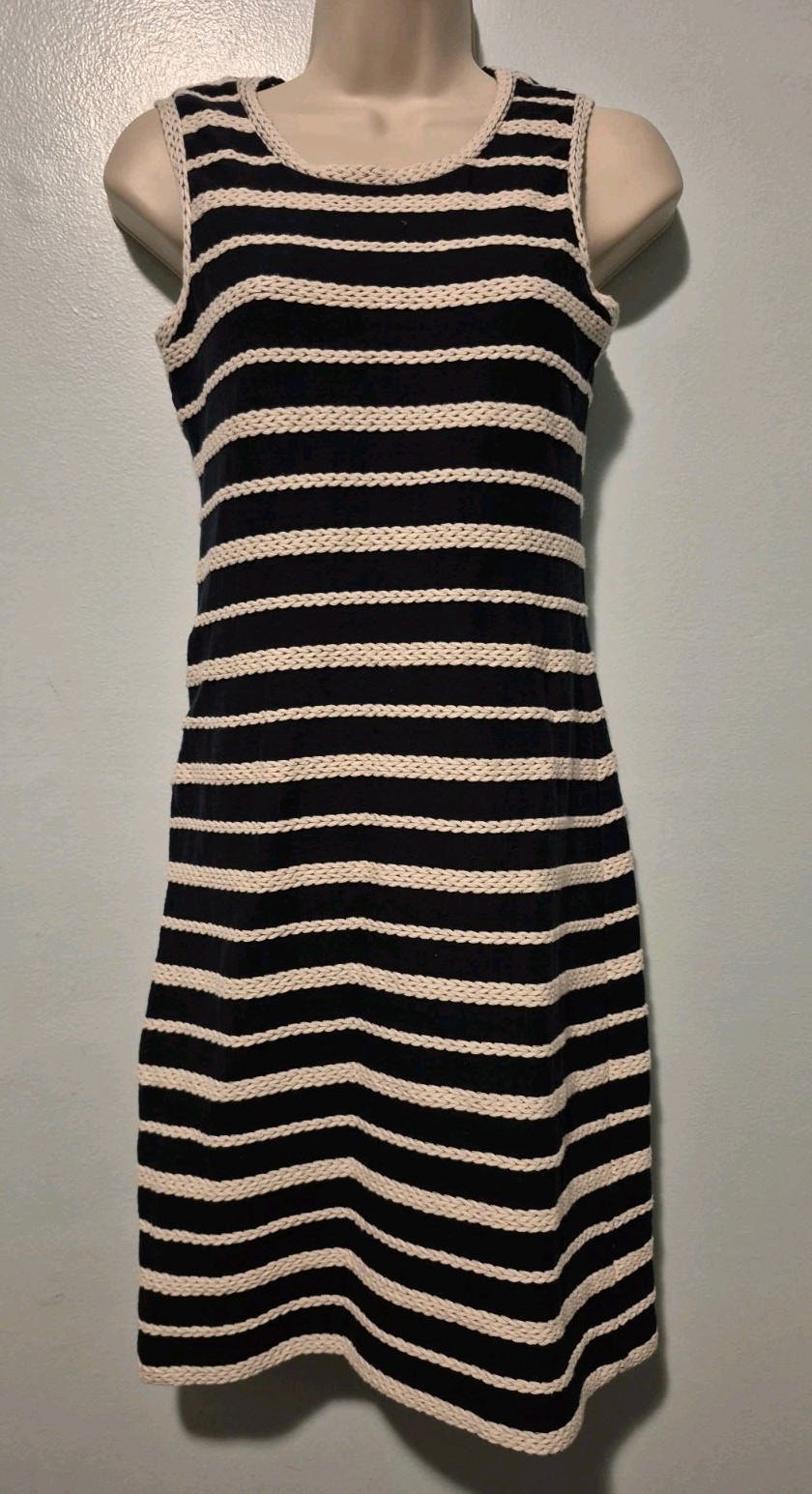 Max Edition Navy Blue Cream Rope Nautical Dress Textured Women’s Sz S 100%