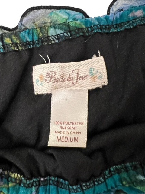Belle Du Jour Mini Shift Dress M PEACOCK Feathers Ruffles BOHO Lined SUPER CUTE!
