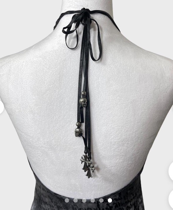 Affliction Black Premium Silk Halter Mini Dress with Monochrome Face Graphic 4