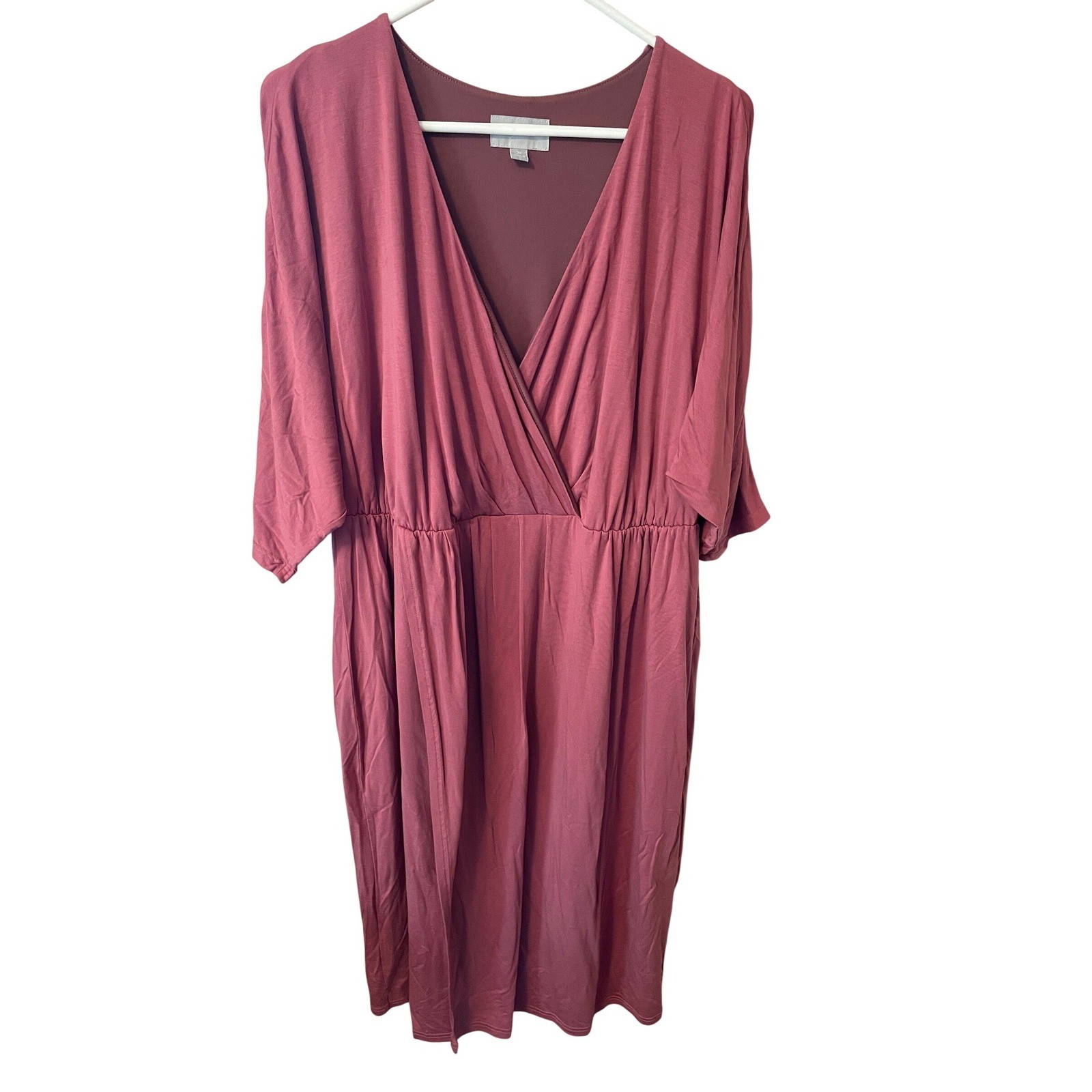 Ryllace Womens Rose Mauve Tencel Lyocell Faux Wrap Midi Dress Plus Size 2X