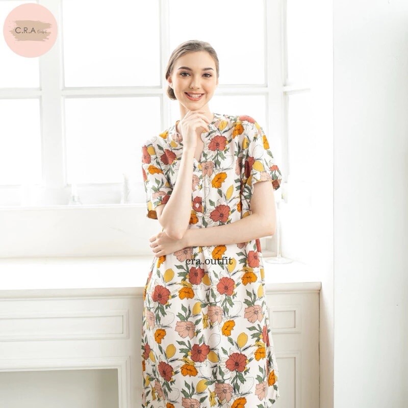 0001/ Three Buttons Mandarin Neck Dress, Lightweight, Homewear, Loose Dress