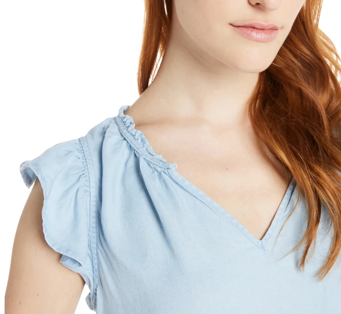 Time and Tru Womens Split Neck Dress with Flounce Hem Light Blue Size M (8-10)