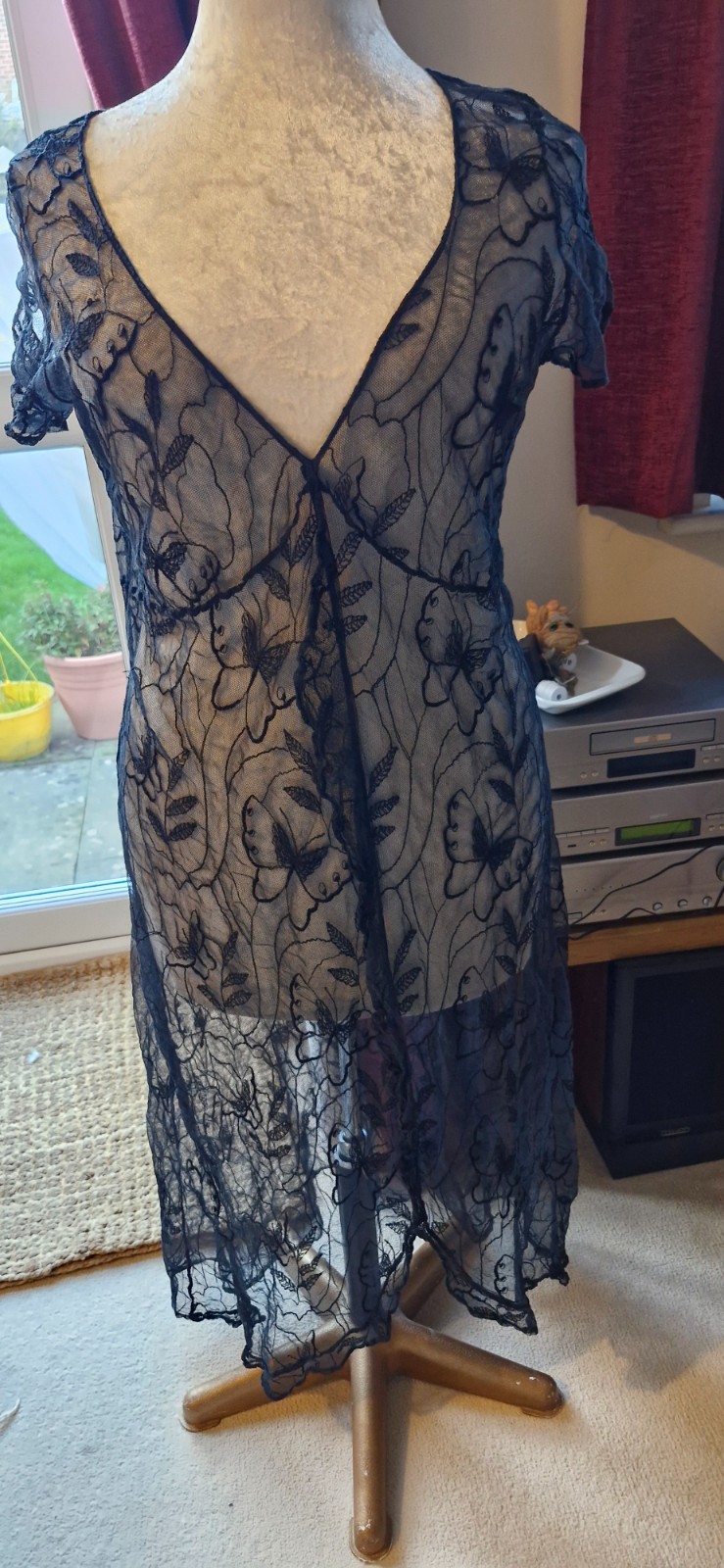 2 items. Soft pretty lace GHOST black party dress and slip Vintage, 16 & L