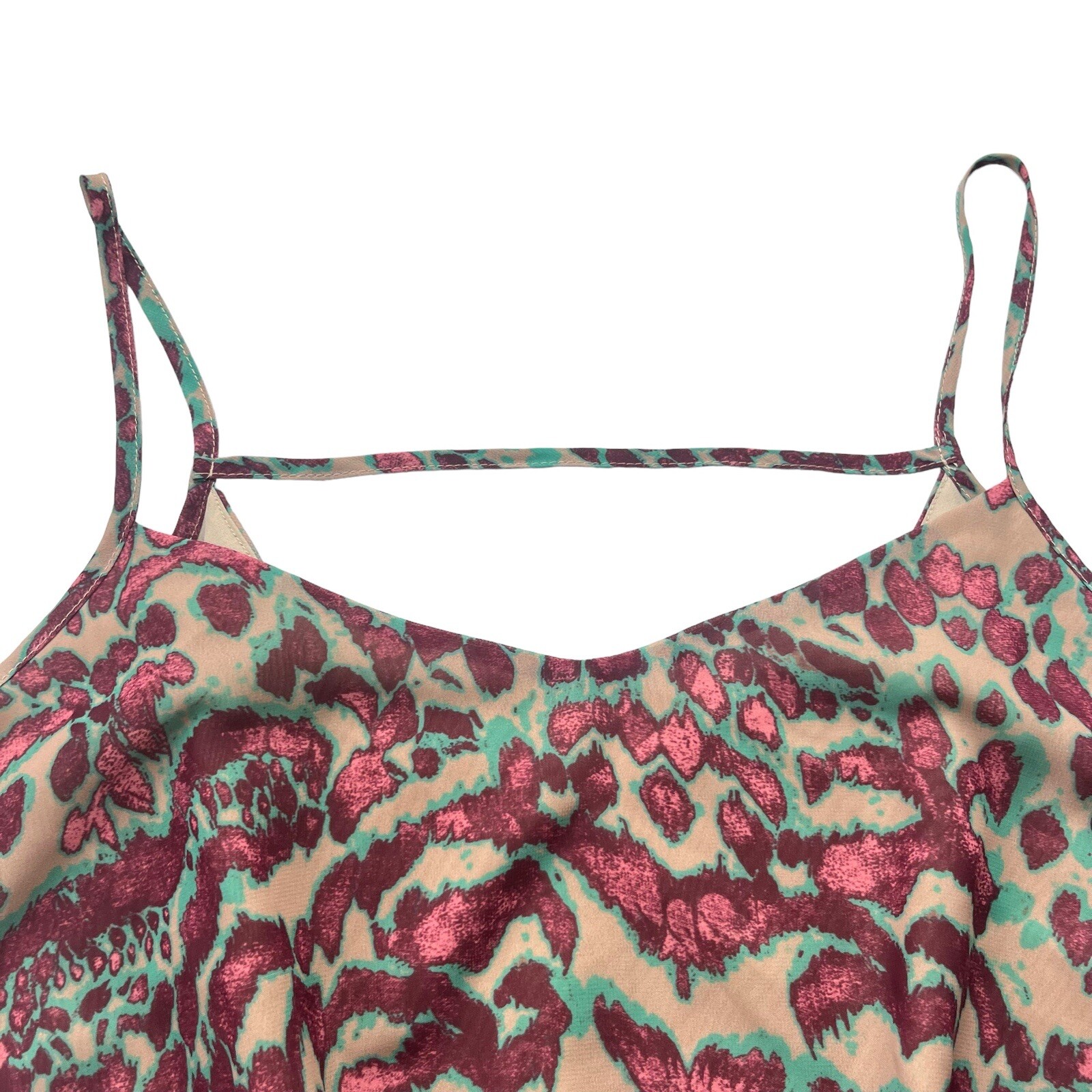 Miss Me Womens Size Medium Tan Teal Pink Animal Abstract Pattern Tank Mini Dress
