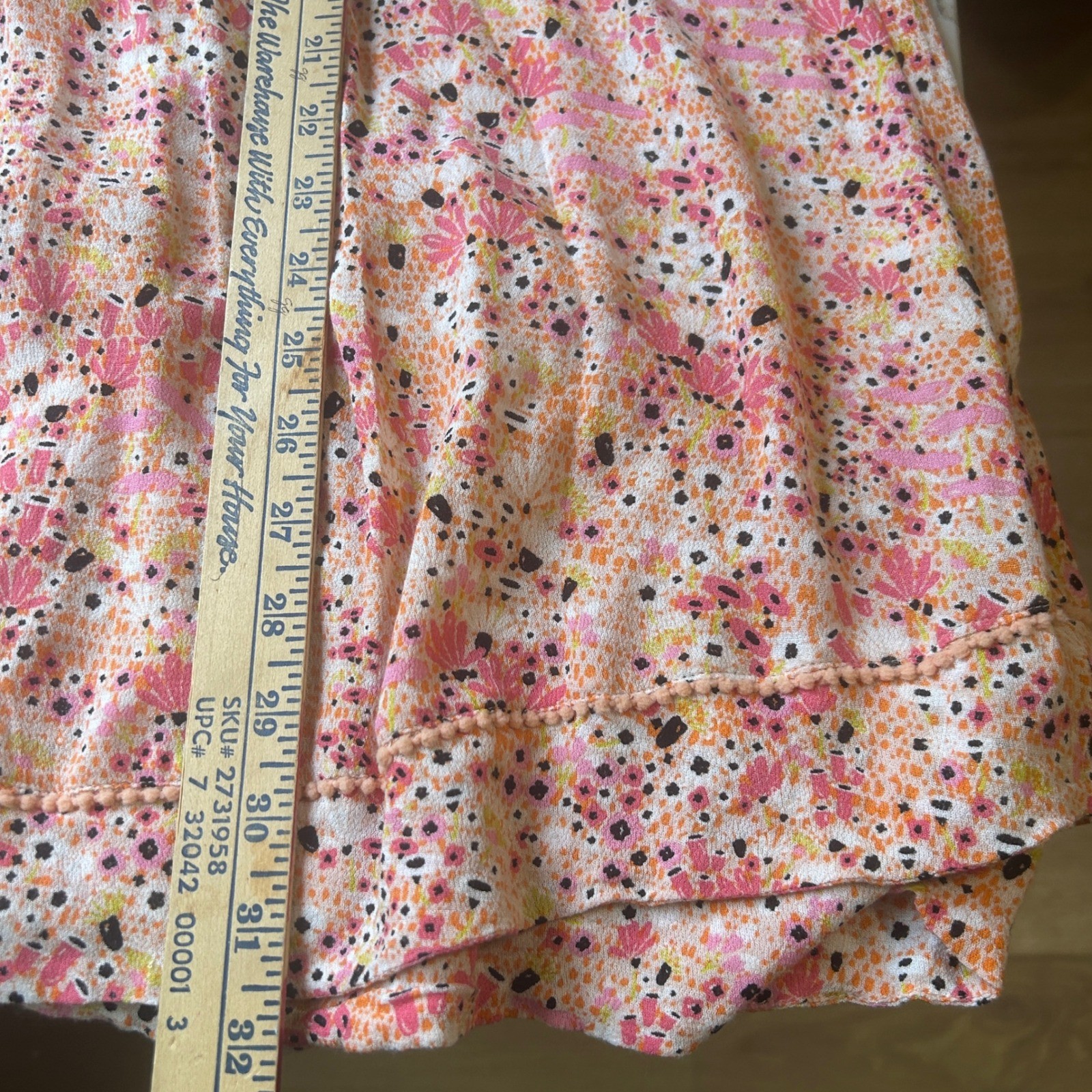 Poupette St Barth Mini Dress M Pink Orange Floral Fringe Pintuck V-Neck Boho
