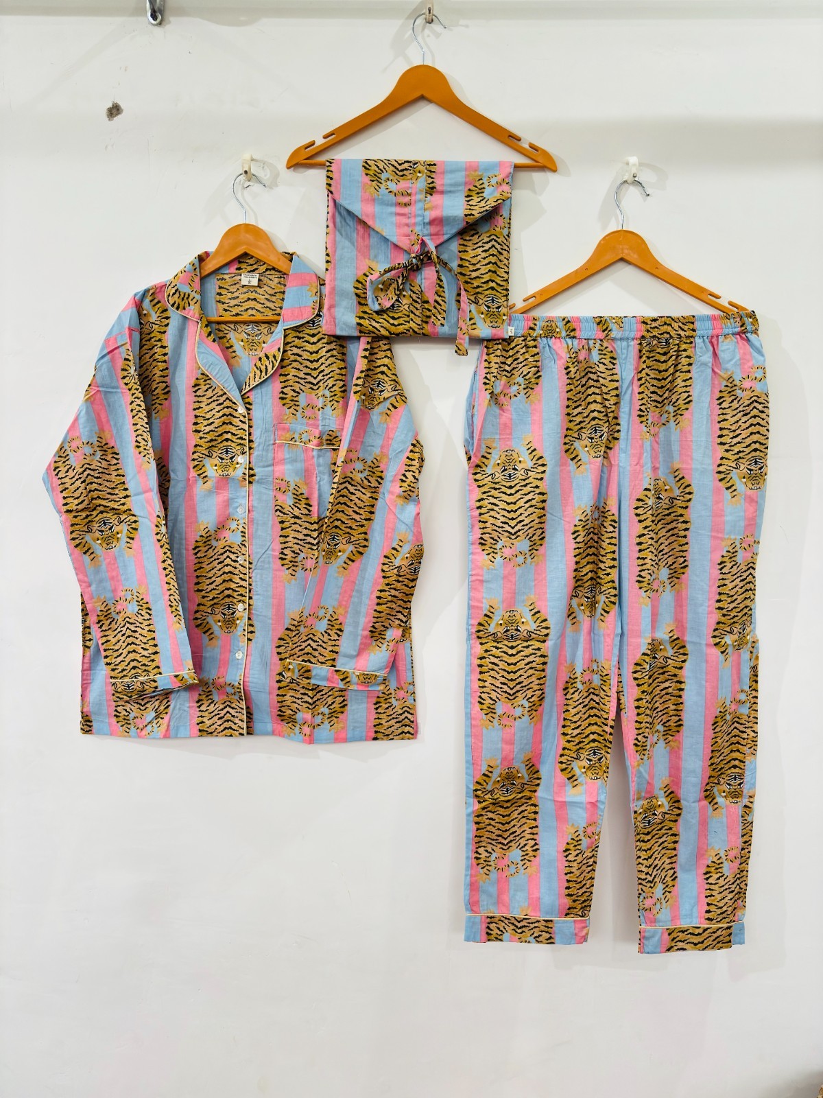 Tiger Print Cotton Pajama Set:Summer Loungewear night wear for woman’s giftitem