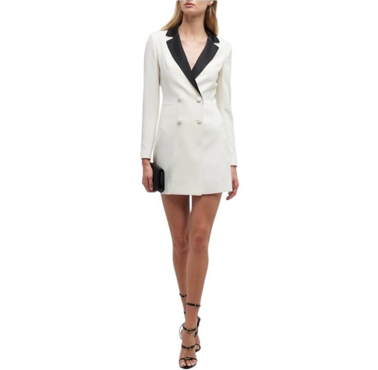 NWT alice + olivia Kryie Double Breasted Tuxedo Dress in Ecru White & Black