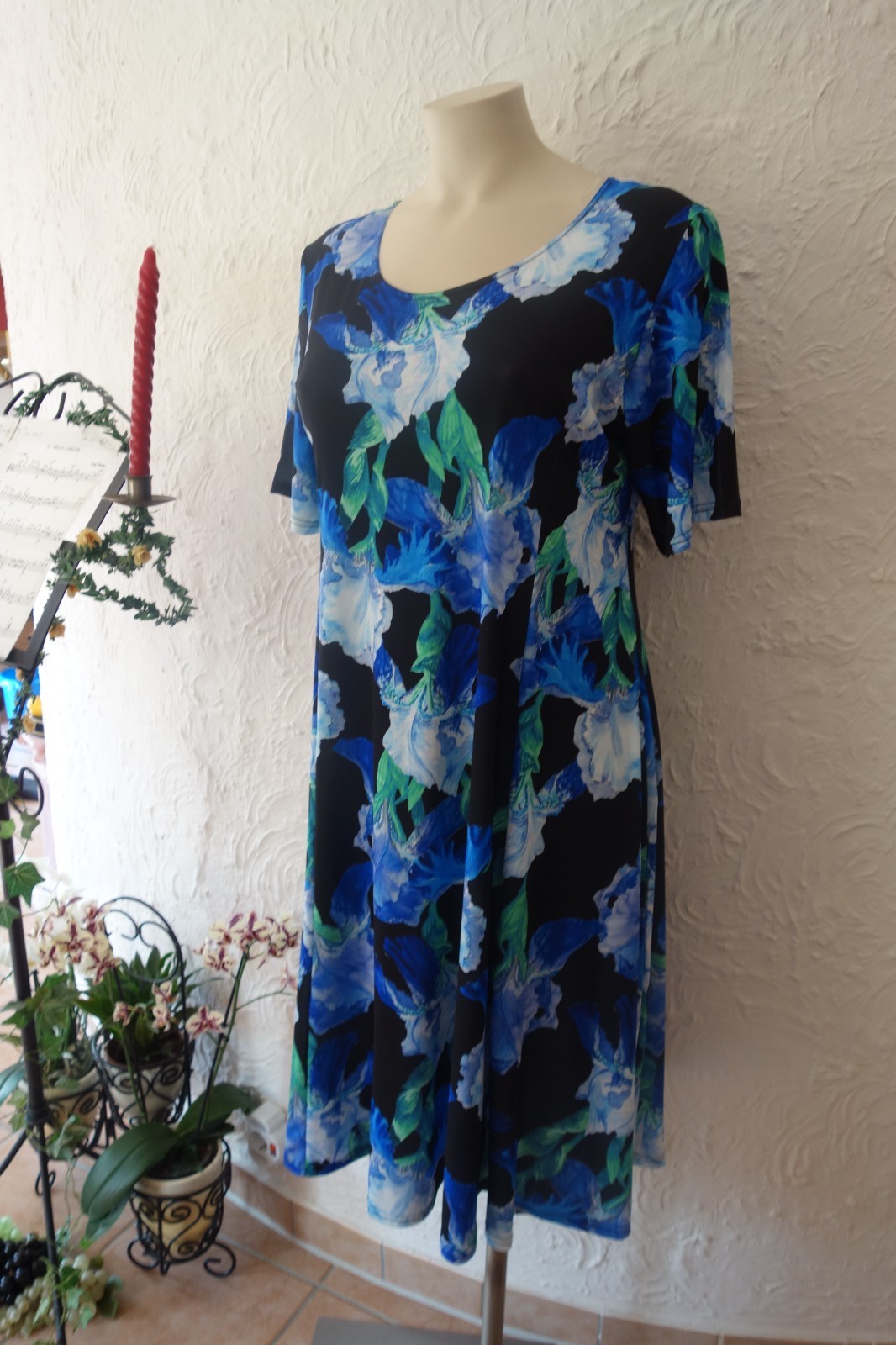 MAGNA dress spring summer 48 50 NEW blue tones flowers stretch A-line LAGENLOOK