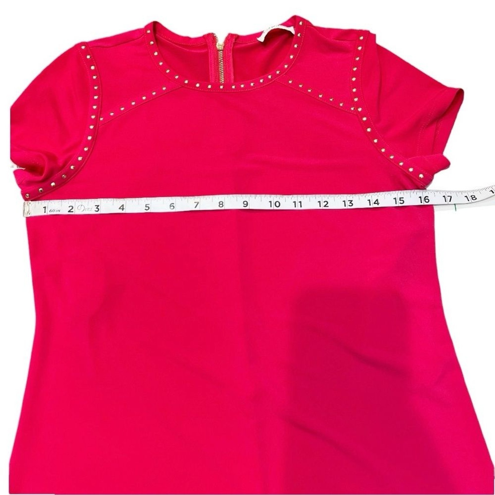 Calvin Klein Red Short-Sleeve Shift Dress with Stud Trim