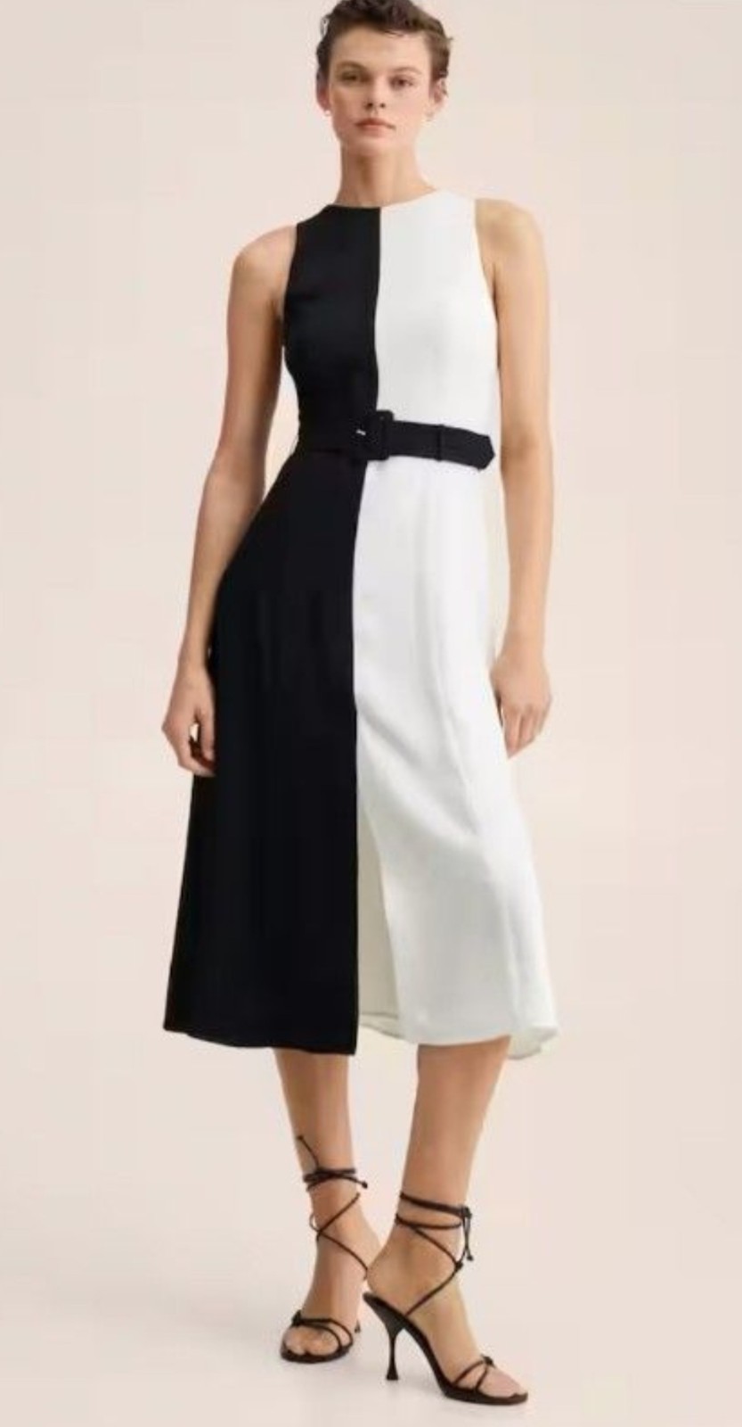 Mango MNG Black White Colorblock Midi Dress XXS Sleeveless NWT