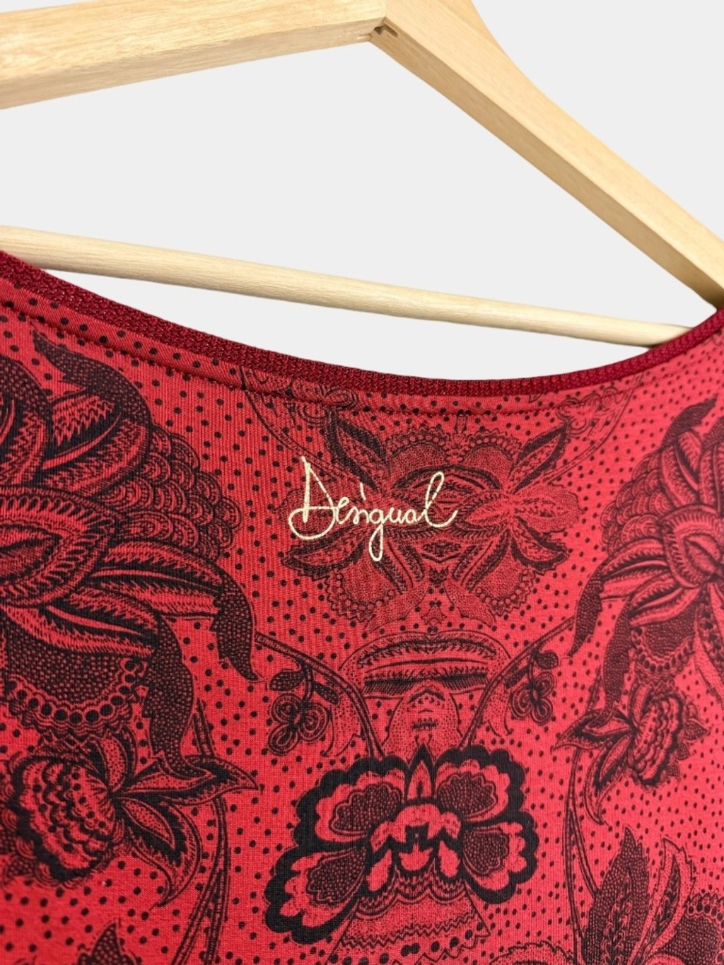 DESIGUAL Indira Red Floral Paisley Mini Dress Casual Summer, Sz L