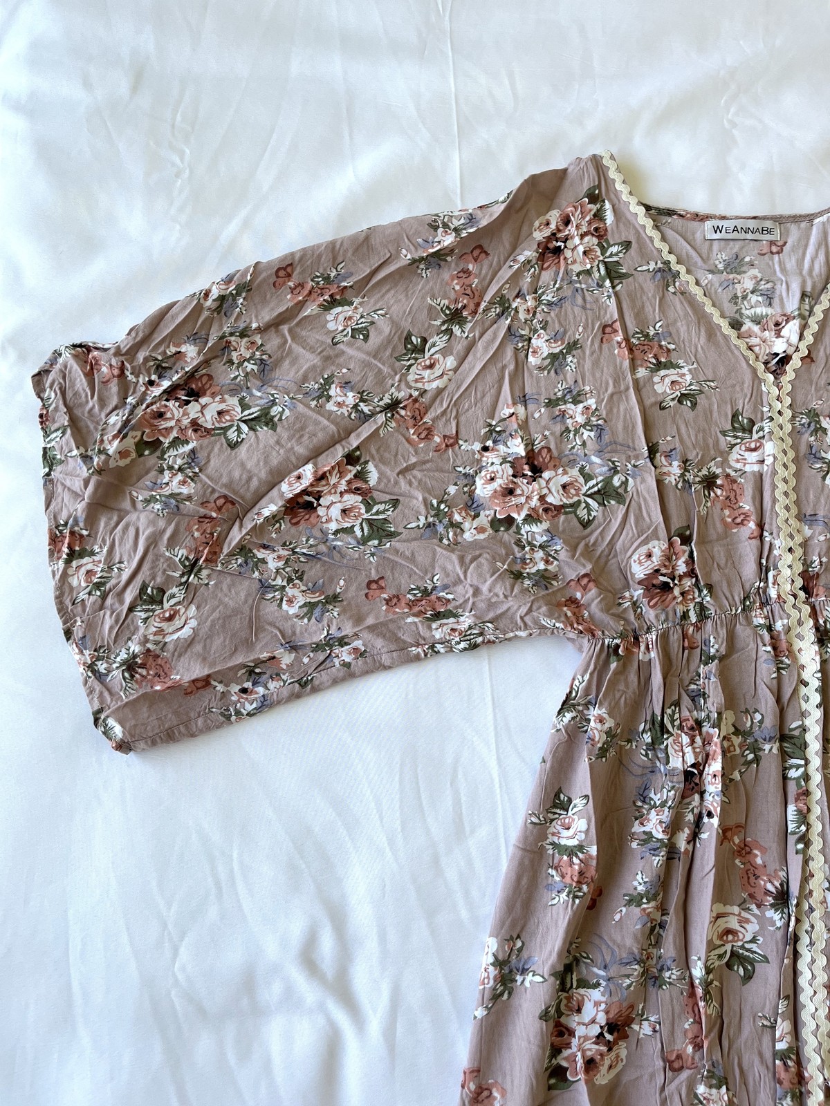 Prairie Cottagecore Oversized Kimono Style Floral Dusty Mauve Maxi Slit Dress