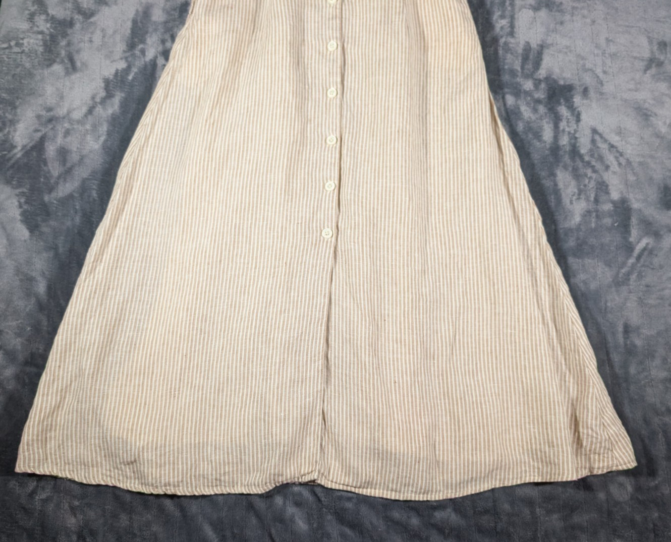 Magaschoni Sleevless Beige Striped 100% Linen Maxi Dress Button Down Sz XS 1122