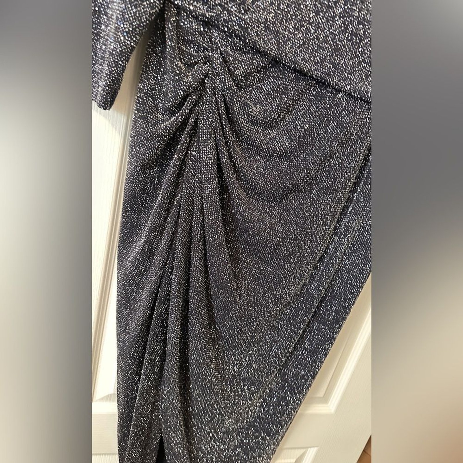 Vince Camuto Long Sleeve Draped Dress, Navy Shimmer, Size 14W