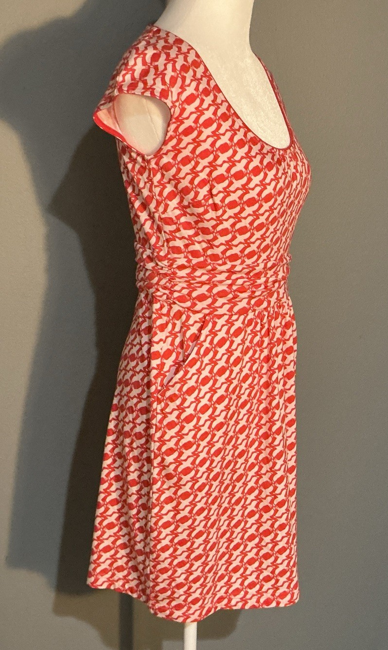 Boden Size 4 Petite Margot White Dove Bird Print Jersey Dress Scoop Neck