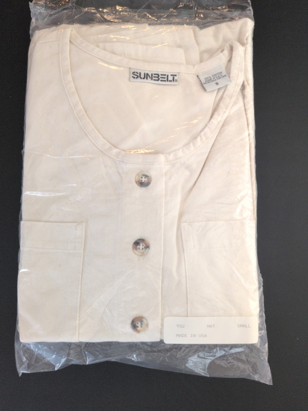 VTG SUNBELT Dress Cream Button Front Small Cottage Grandma 90s Teacher Plain New