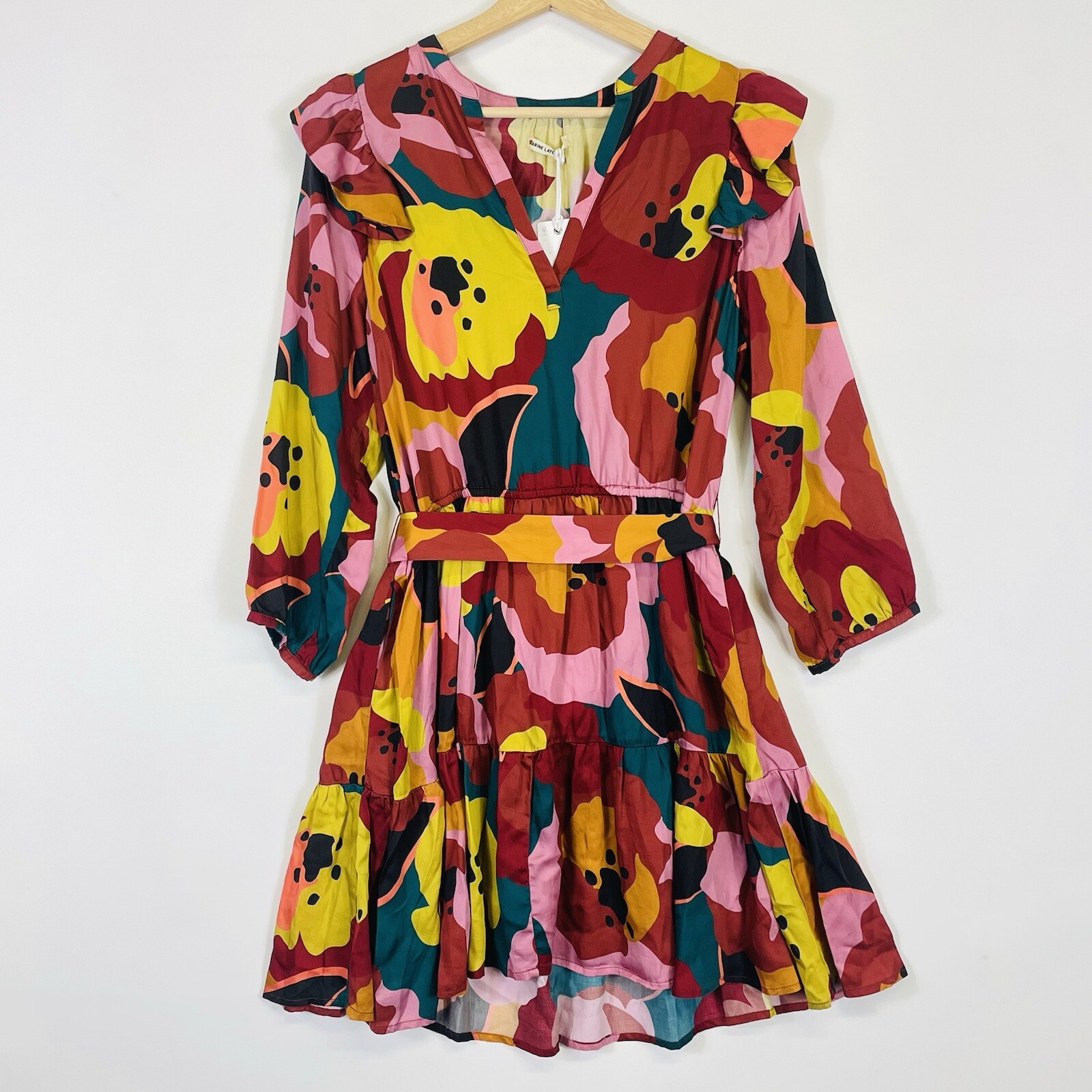 NEW Marine Layer Women Medium Elise Dress Exploded Floral Ruffle Tiered Bold