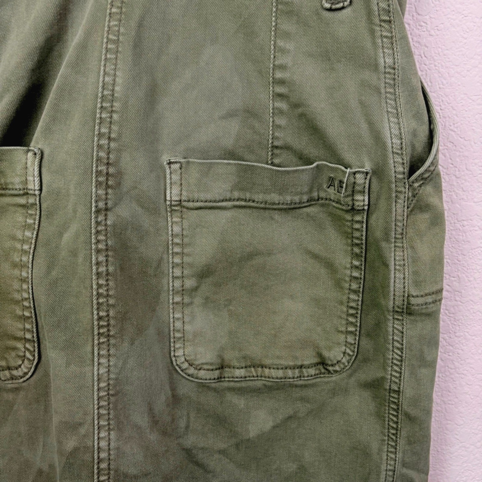 American Eagle XS Olive Green Utility Mini Dress Button Front Stretch ***Flaw