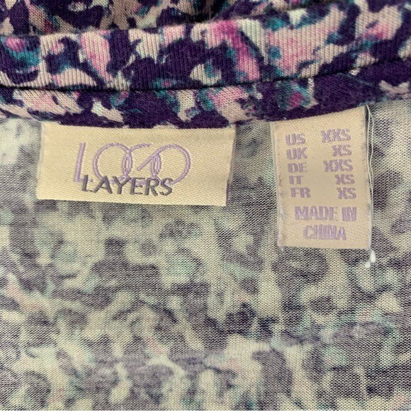 Logo Layers Purple Sleeveless Ruffle Hem Floral Print Mini Dress XS Boho Chic