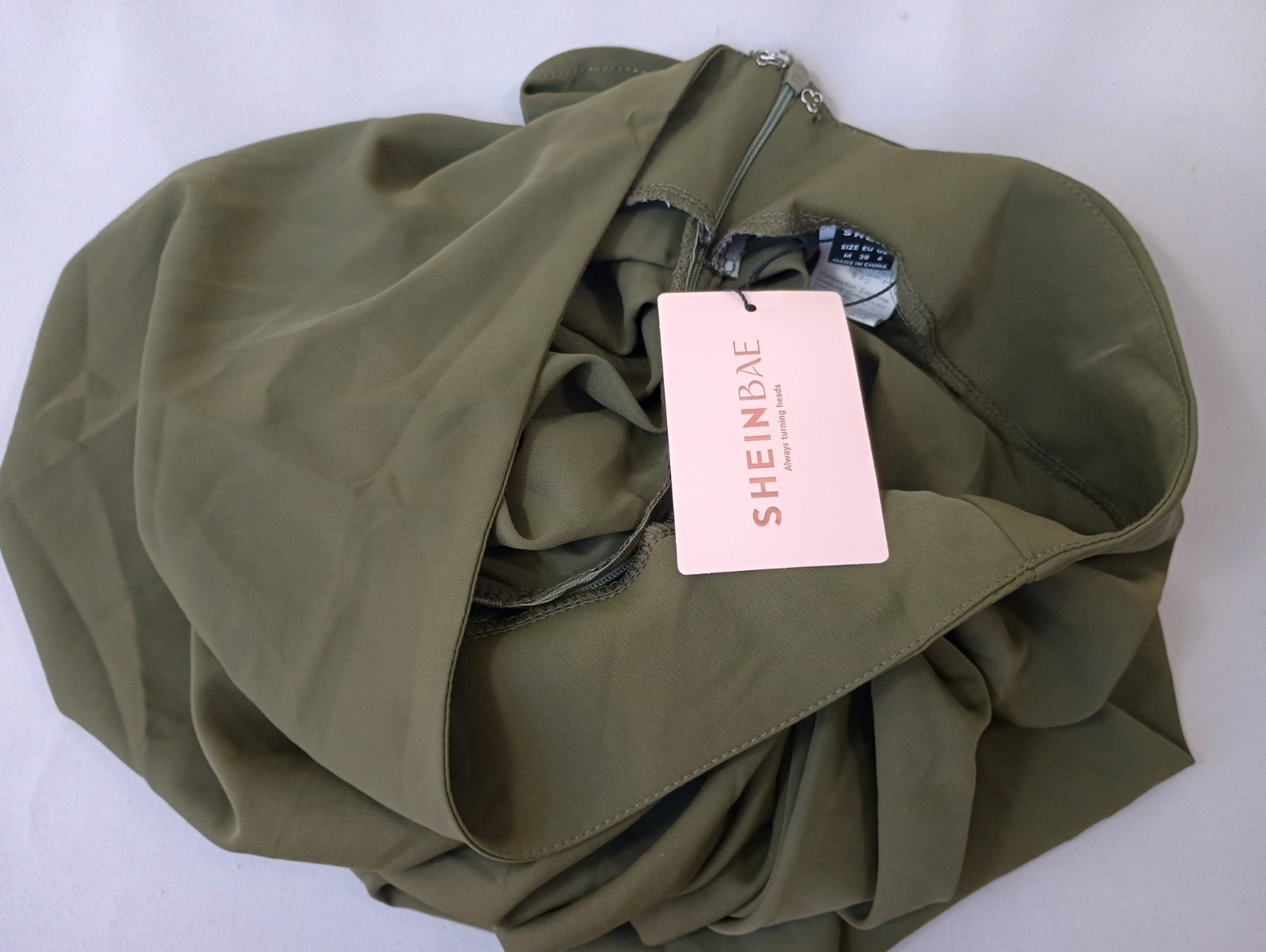 Shein Bae NEW Medium Dress Olive Green Ruched Cinch Side Elegant FAST Shipping