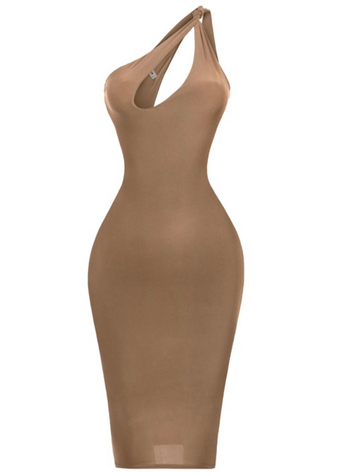 Women’s Fashion Sexy Clubwear Party One Shoulder Double Layered MIDI dress MOCHA