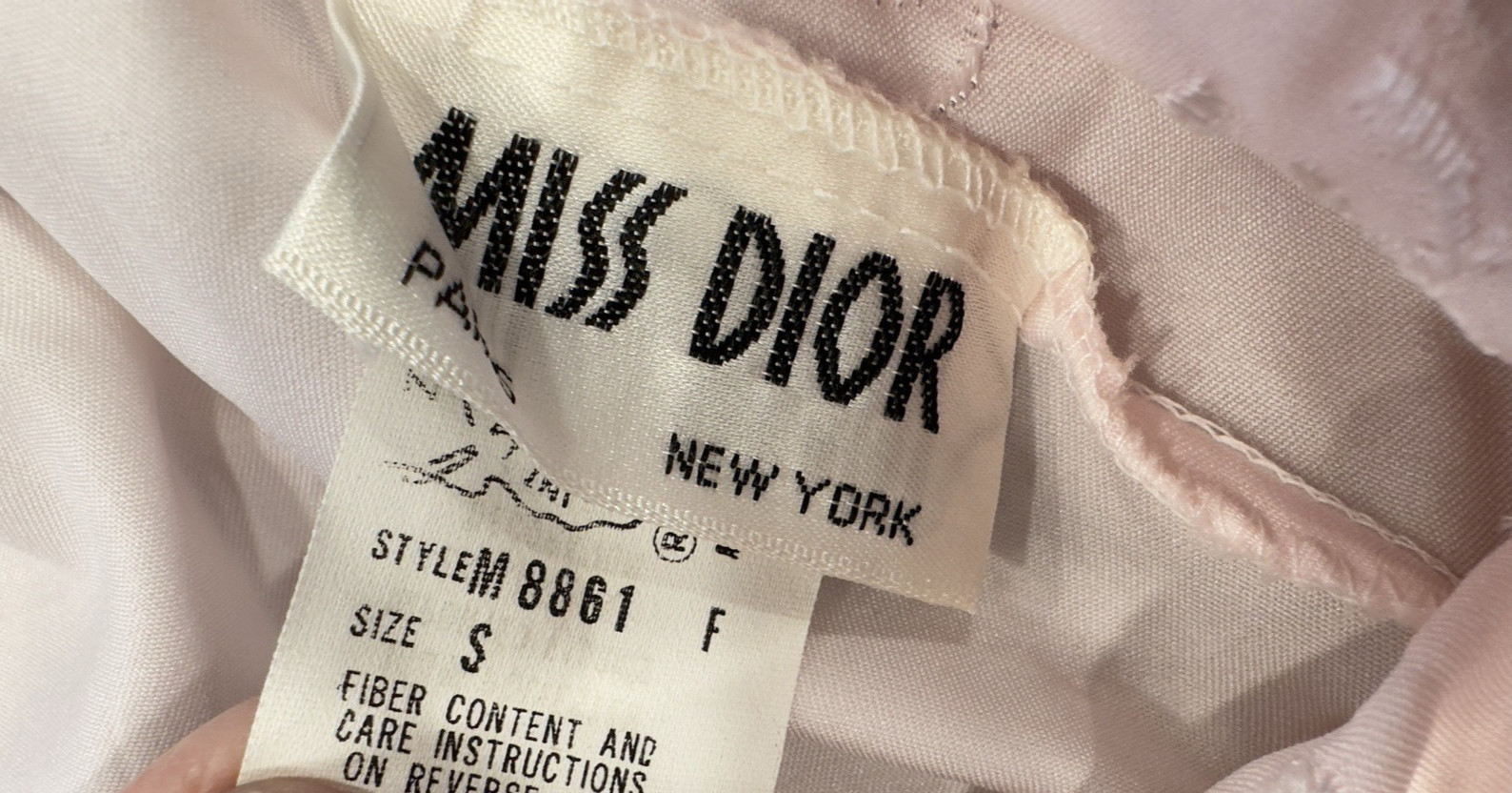 Vintage Miss Dior Slip Dress pink Polyester Embroid Lace USA Gown Lingerie S