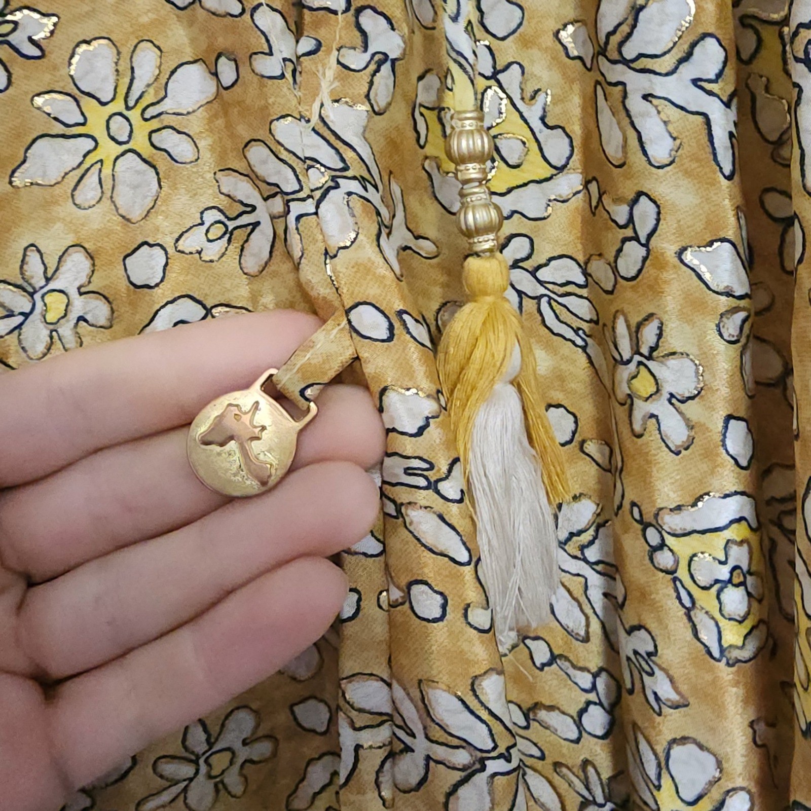 Short Yellow Gold Floral Halter Sun Dress Boho Tassel One Size