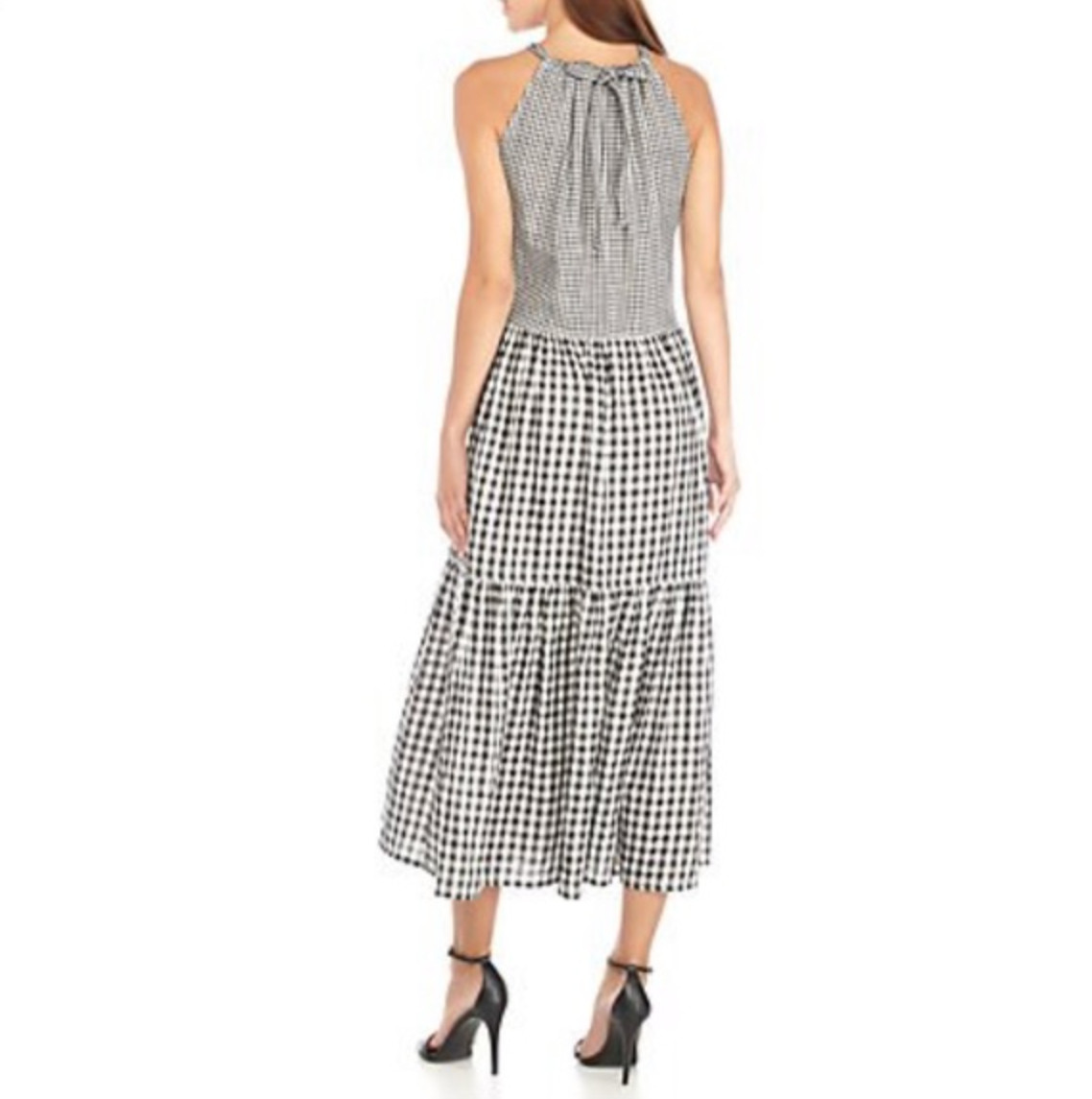 Violet Weekend Sz XL Cotton Gingham Tiered Maxi Dress Pearl Detail Prairie Boho