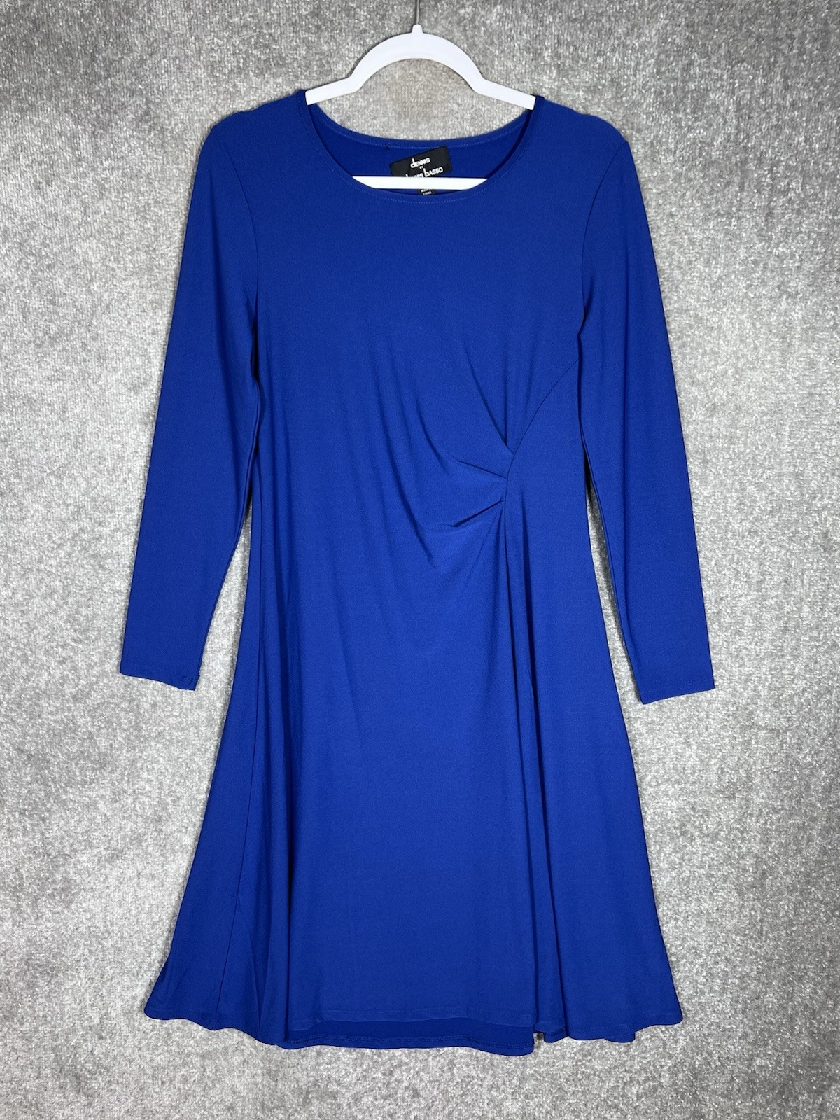 Dennis by Dennis Basso Dress Womens Size 6 Blue Stretch Side Ruching Long Sleeve
