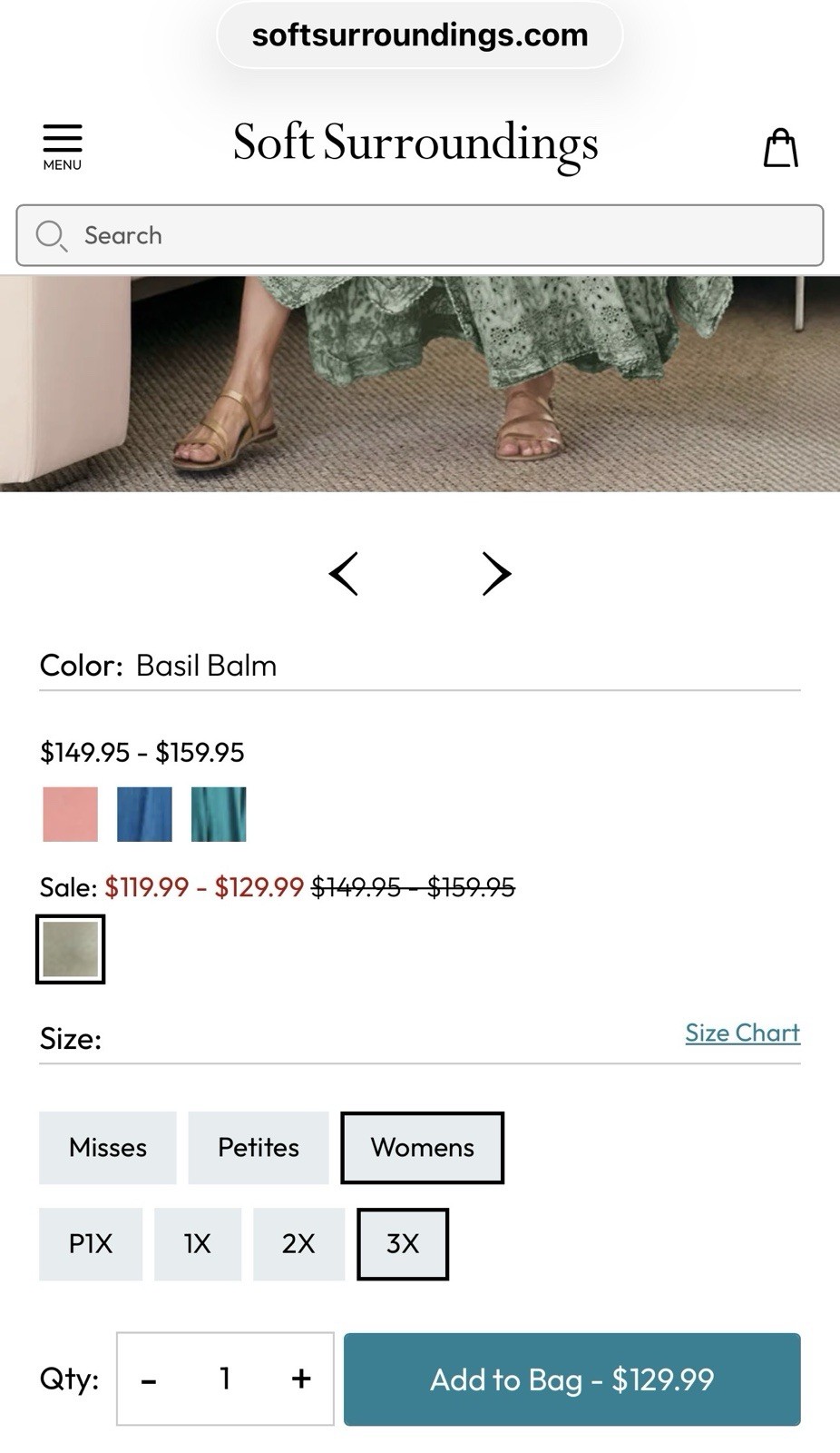 Soft Surroundings $129 Basil Green Casablanca Dress Sz 3X 22 24 EUC Worn Once