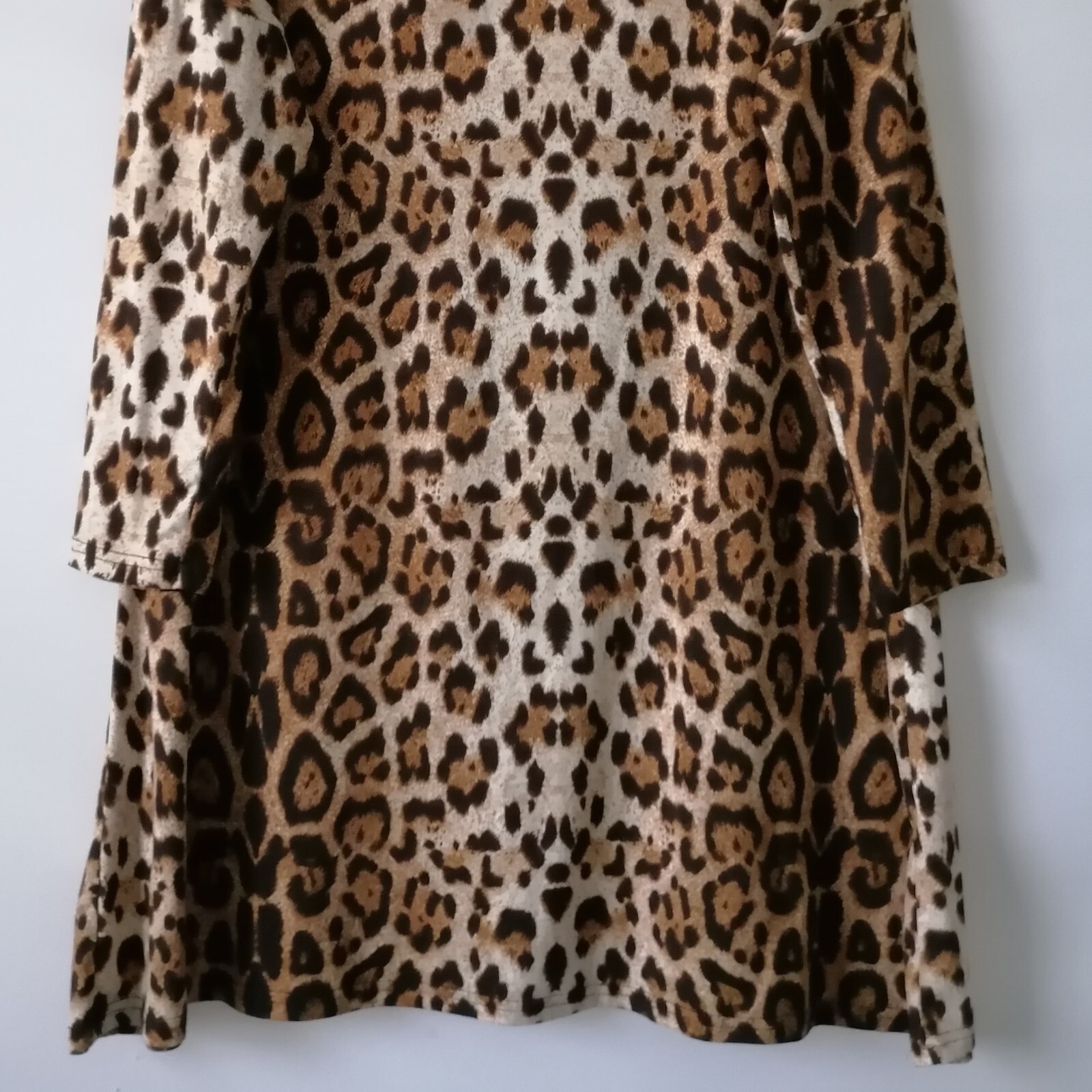 Unbranded Womens Brown 3/4 Sleeve Drop Shoulder Animal Print Shift Dress Size L