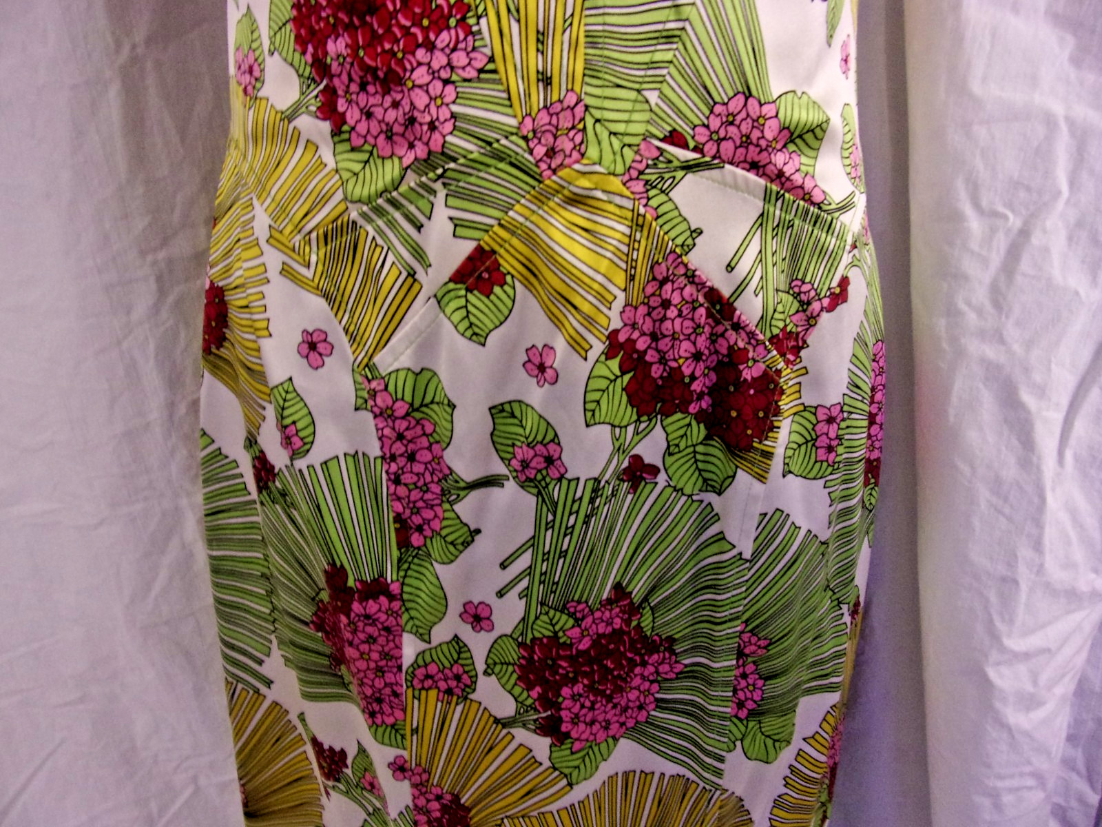 David Meister Silk Dress Ivory & Pink Palm Frond Bustier Style Dress 8