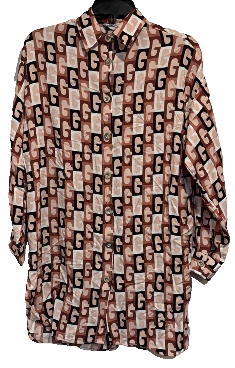 Tommy Hilfiger Womens Shirt Dress Button Up Pink Black Logo Long Sleeve Sze S