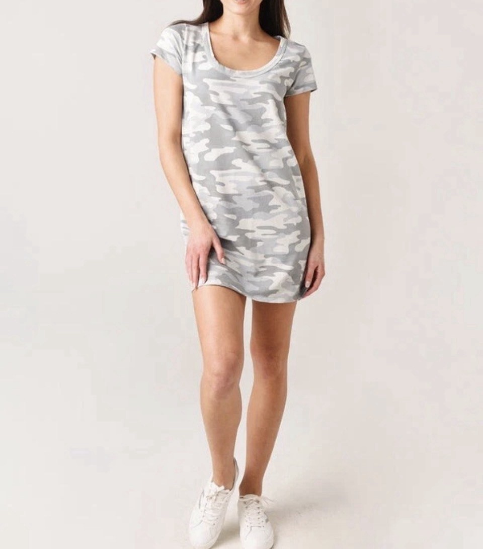 Z Supply Payton Camo Tee Dress New W/ Tags Aqua B Boutique Size L Retail $51.00