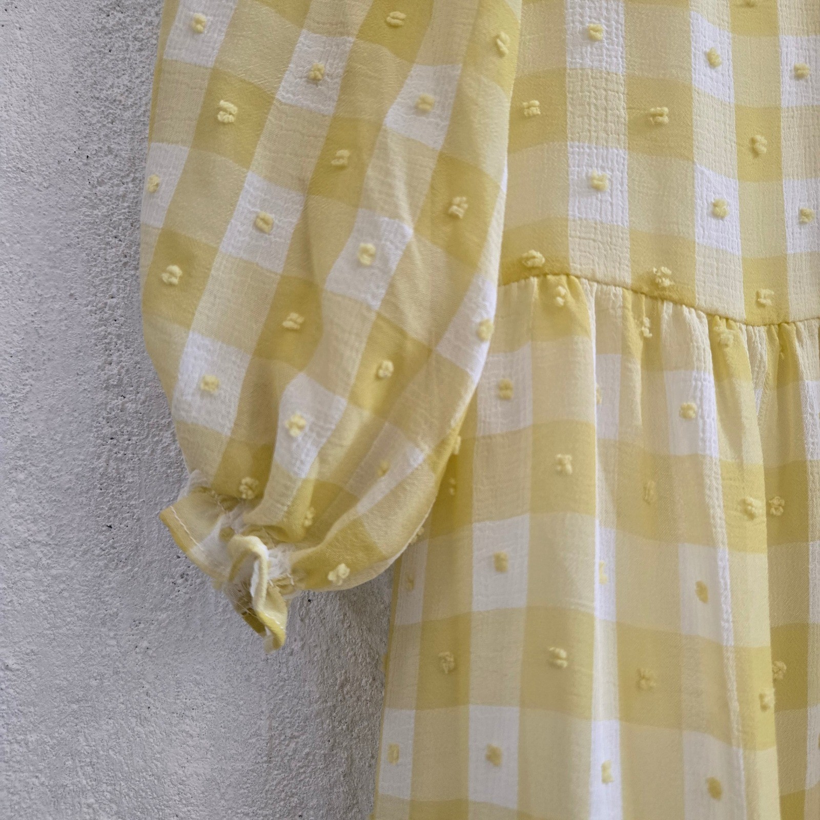 Nanette Lepore Yellow Gingham Clip Dot Tiered Midi Dress Womens Size 2
