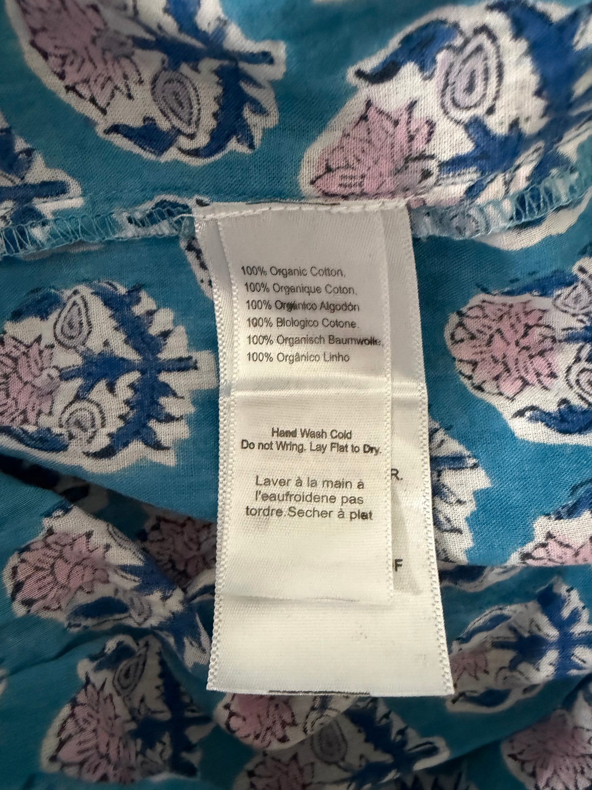 Emerson Fry India Collection Isla Dress Organic Cotton Blue Block Print M/L