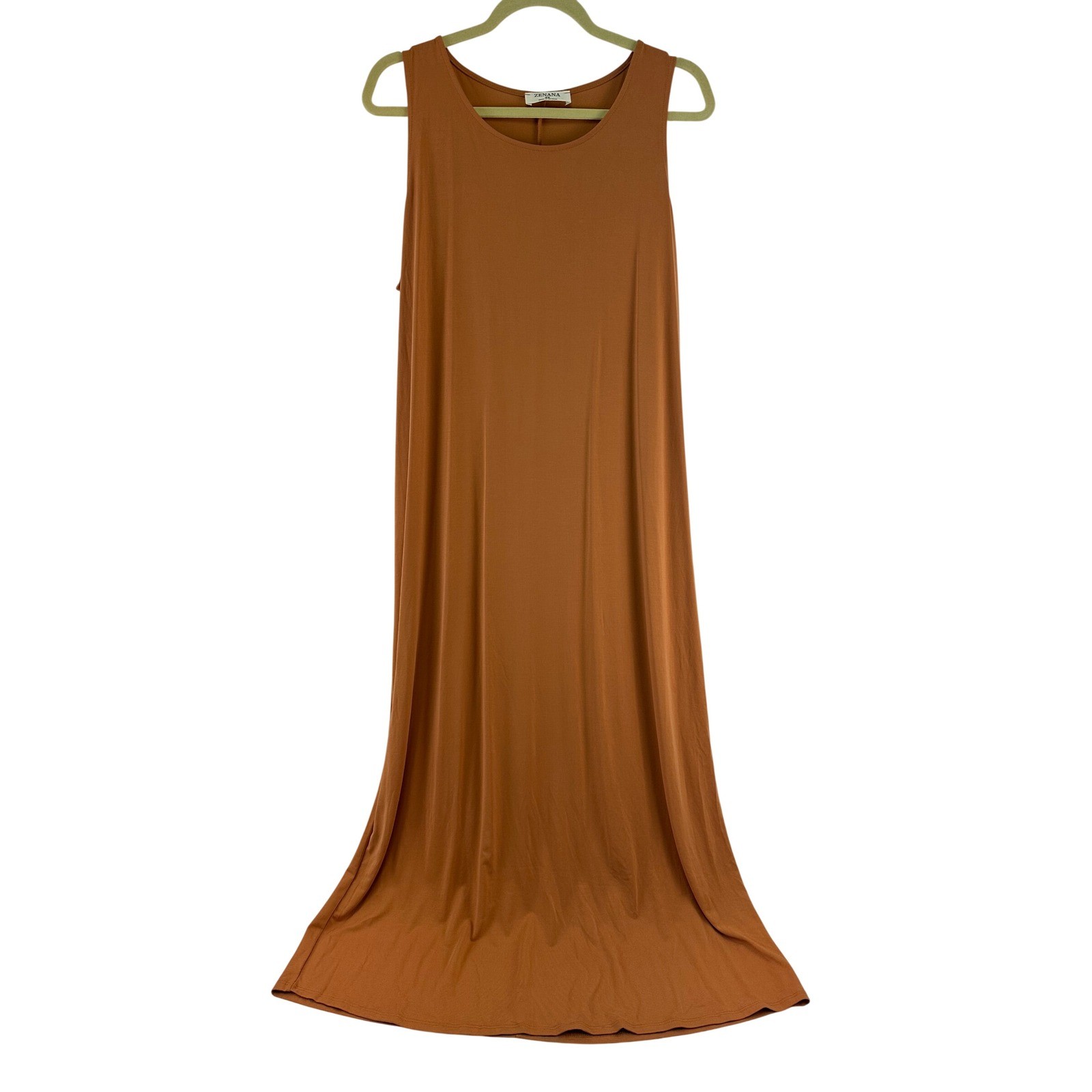 Zenana Maxi Dress Brown Orange Sleeveless Long Soft Modal Blend Stretch Plus 2X