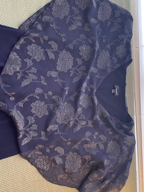 Connected Apparel Womens Size 10 Navy Blue Floral Burnout Overlay Dress Cocktail