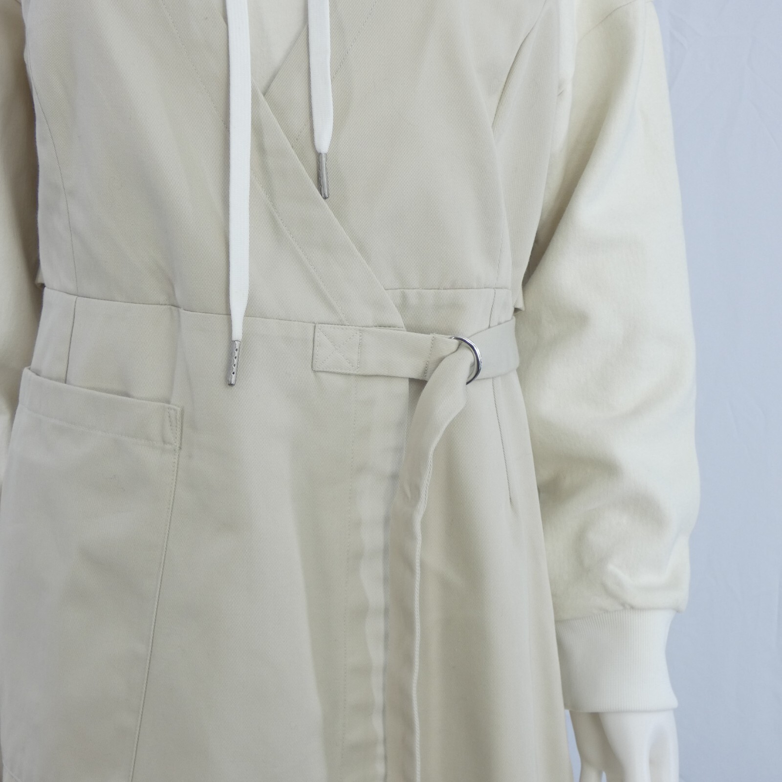 Initial LAyered Trench Coat Hoodie Dress Beige Japanese Street Style Designer M